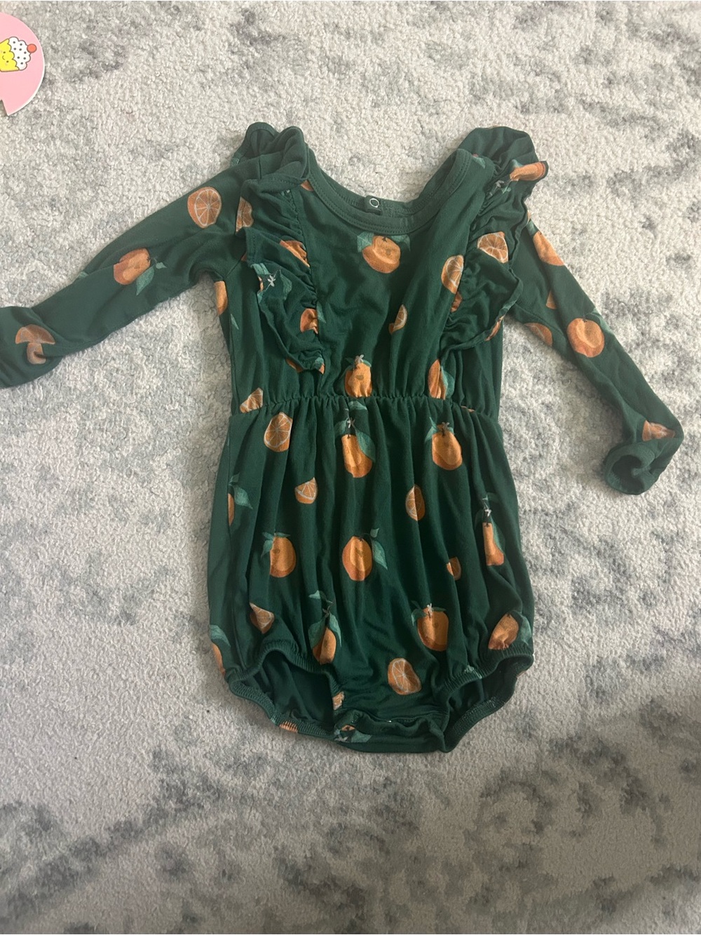Kyte BABY Green Long-Sleeve One-Piece Romper with Orange Print
